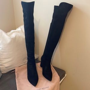 Stuart Weitzman black suede over the knee boots with stretch back, size 7.5